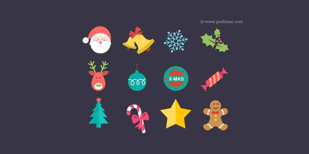 Free Christmas Greeting cards, Icons ,Decorative Elements,Backgrounds(PSD, AI) 22 Flat Christmas Icon Set