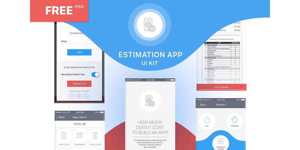 Free Estimation App UI Kit PSD