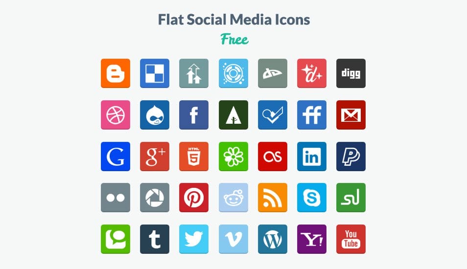 Free Flat Social Media Icons (PNG & PSD)