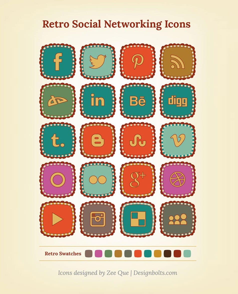 500+ Best Free Social Media Icon Sets 201 Free Retro Social Networking Icons Ver-3