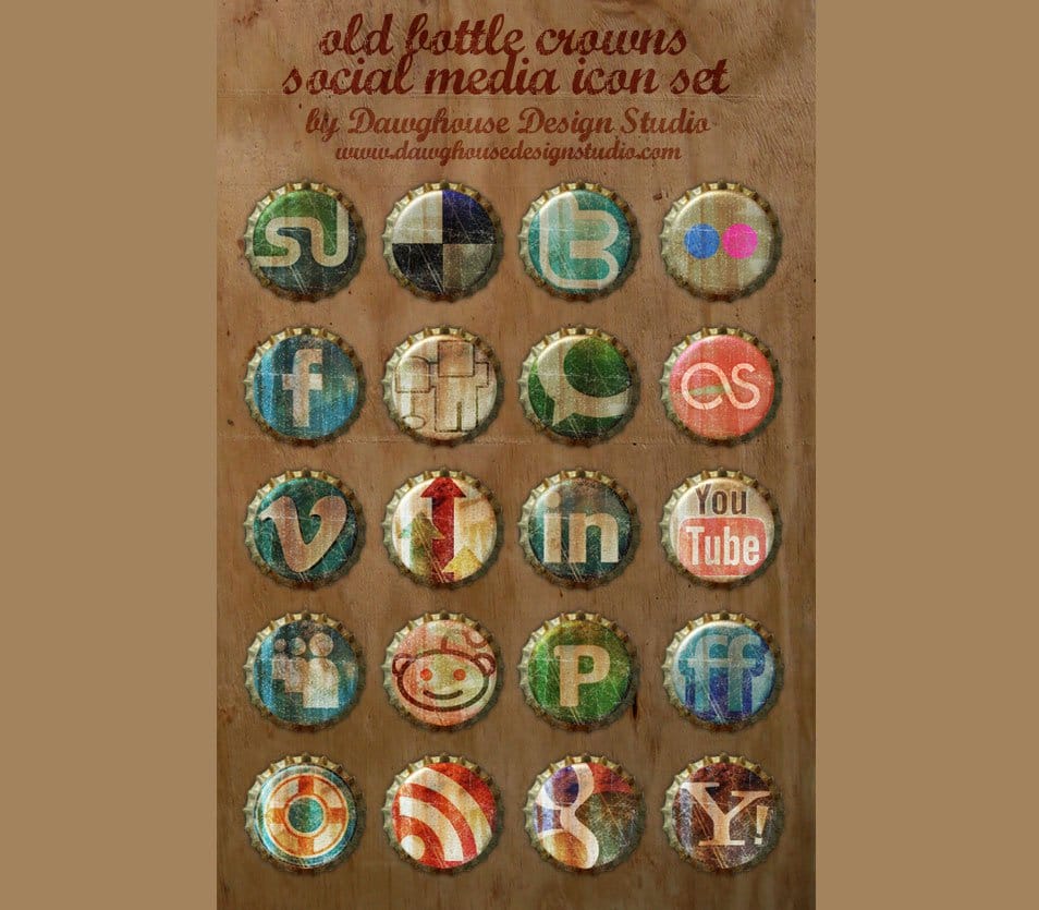 500+ Best Free Social Media Icon Sets 197 Free Social Media Icons: Old Bottle Crowns Icon Set