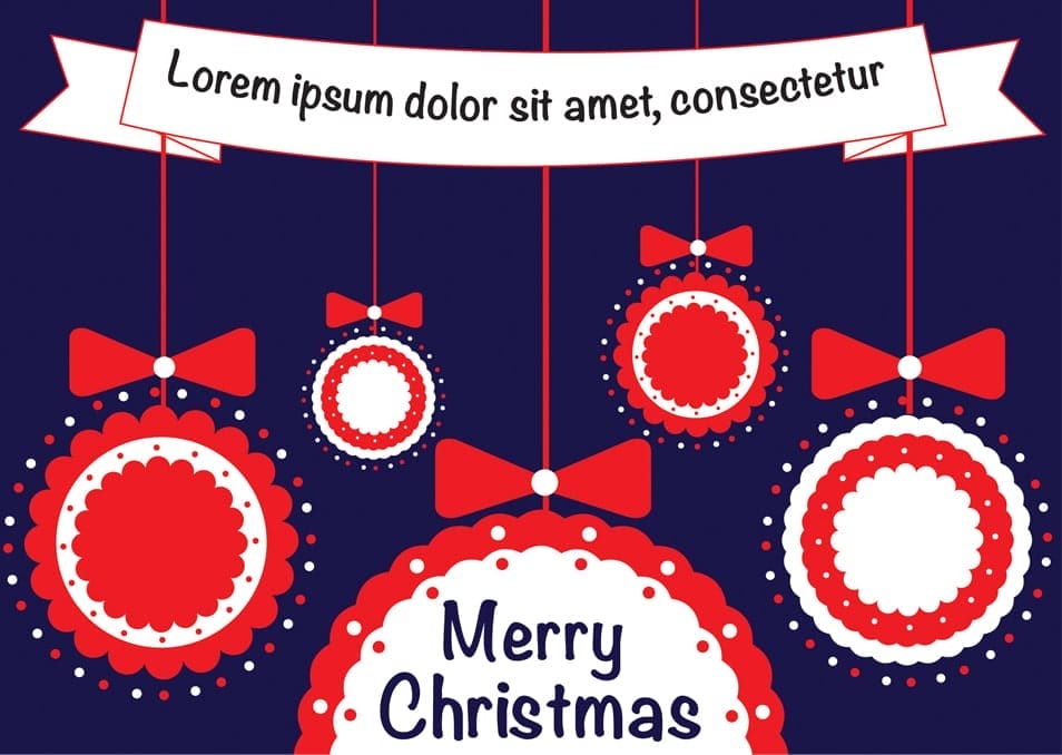 Free Vector Merry Christmas Balls with Ribbon Greeting Card Free Vector Merry Christmas Balls with Ribbon Greeting Card