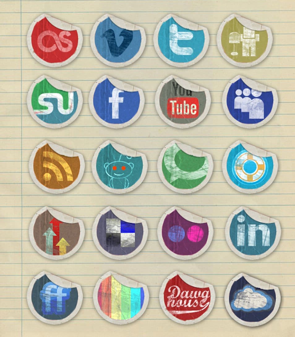 500+ Best Free Social Media Icon Sets 138 Grunge Peeling Stickers Social Media Icons