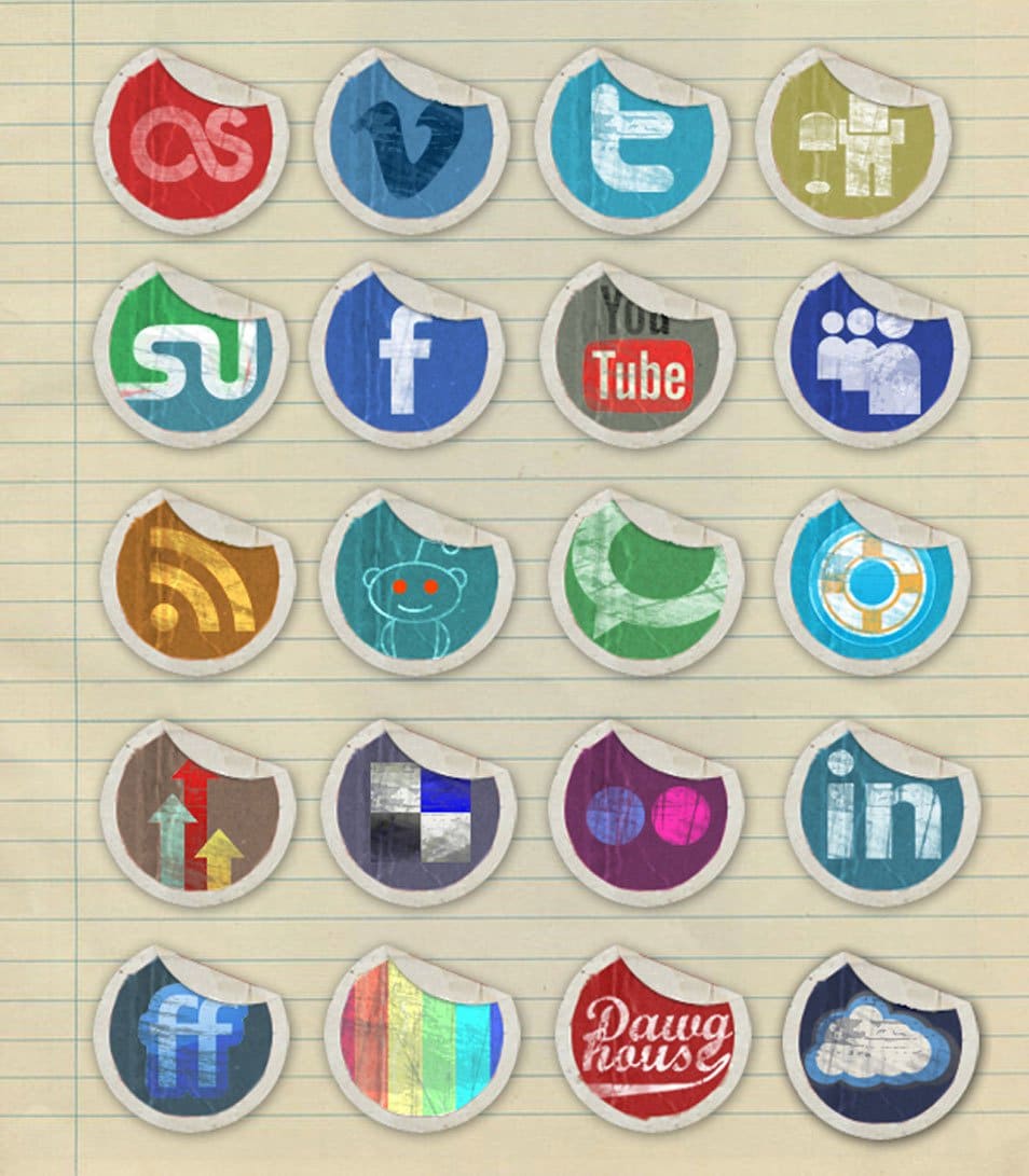 Grunge Peeling Stickers Social Media Icons