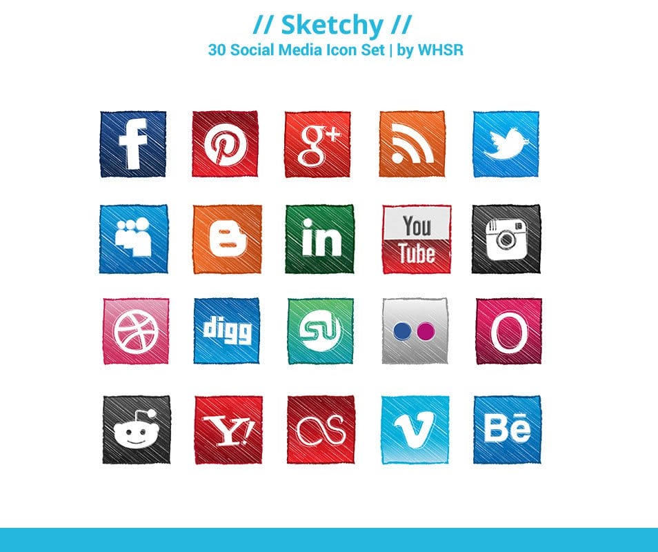 500+ Best Free Social Media Icon Sets 115 Sketchy: Hand-Sketch Social Media Icon Set