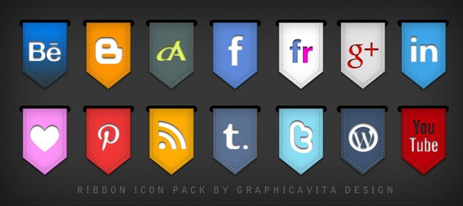 500+ Best Free Social Media Icon Sets 140 Ribbon Social Icon Set