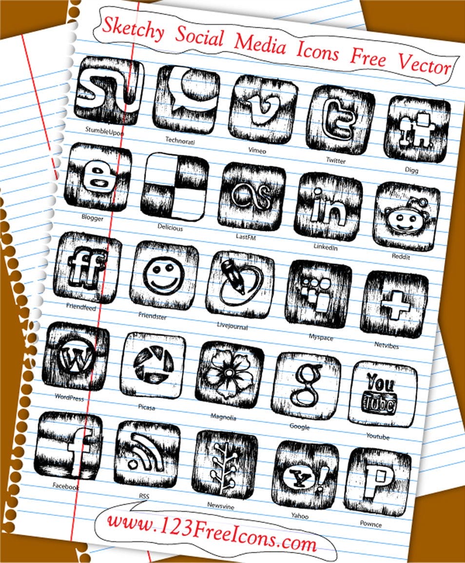 500+ Best Free Social Media Icon Sets 126 Sketchy Social Media Icons Free Vector