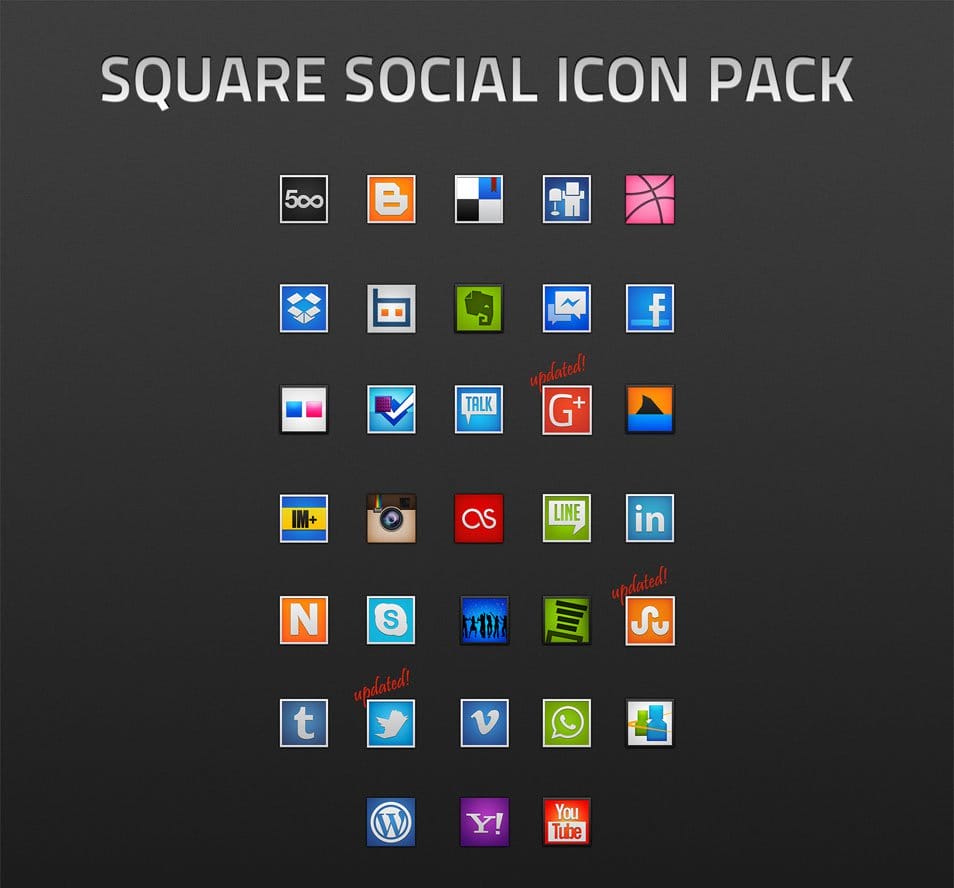 500+ Best Free Social Media Icon Sets 150 Square Social Icon Pack