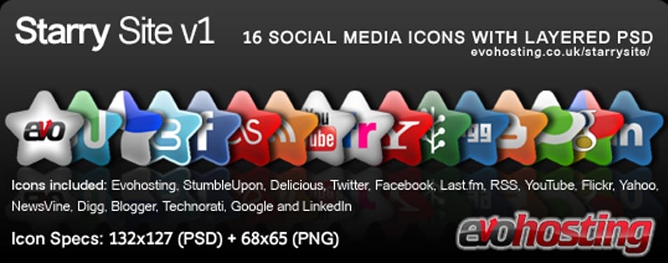 500+ Best Free Social Media Icon Sets 209 Starry Site – NEW 16 Social Media Icons PSD