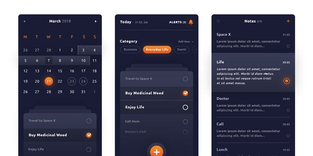 To Do List App UI Kit PSD