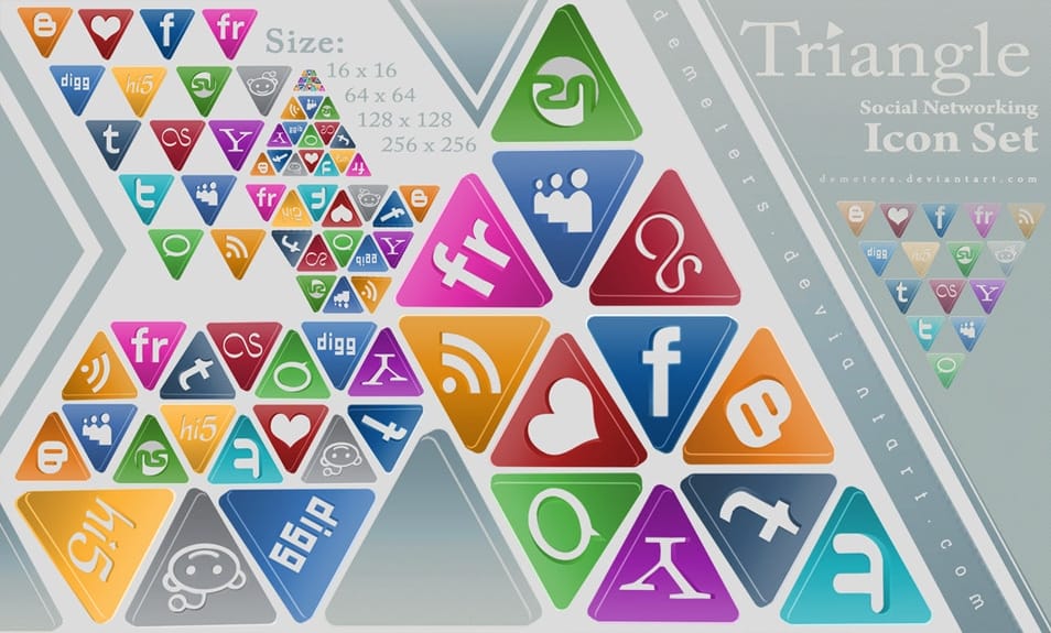 500+ Best Free Social Media Icon Sets 232 Triangle Social Networking Icon Pack