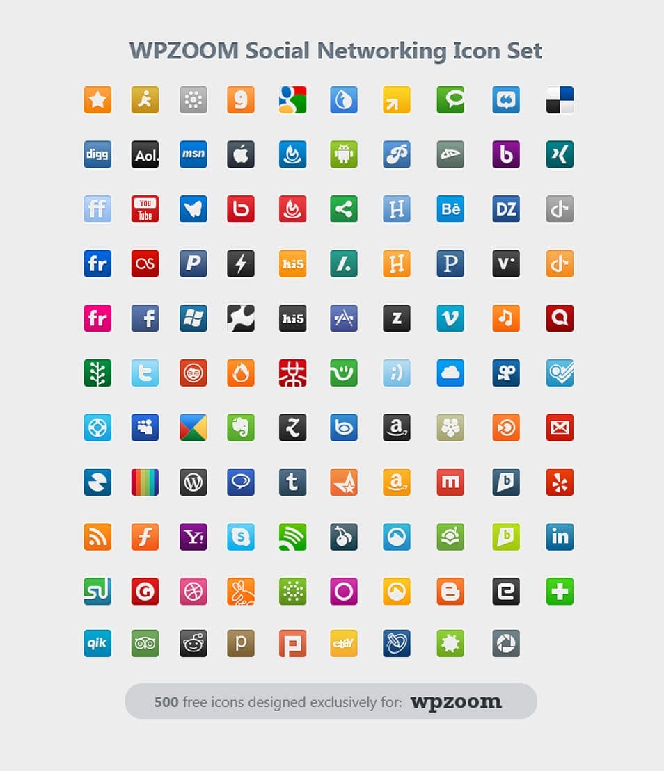 500+ Best Free Social Media Icon Sets 161 500 Free Icons: WPZOOM Social Networking Icon Set