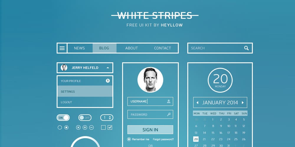 Latest Free Web Elements from December 2013 2 White Stripes UI Kit PSD