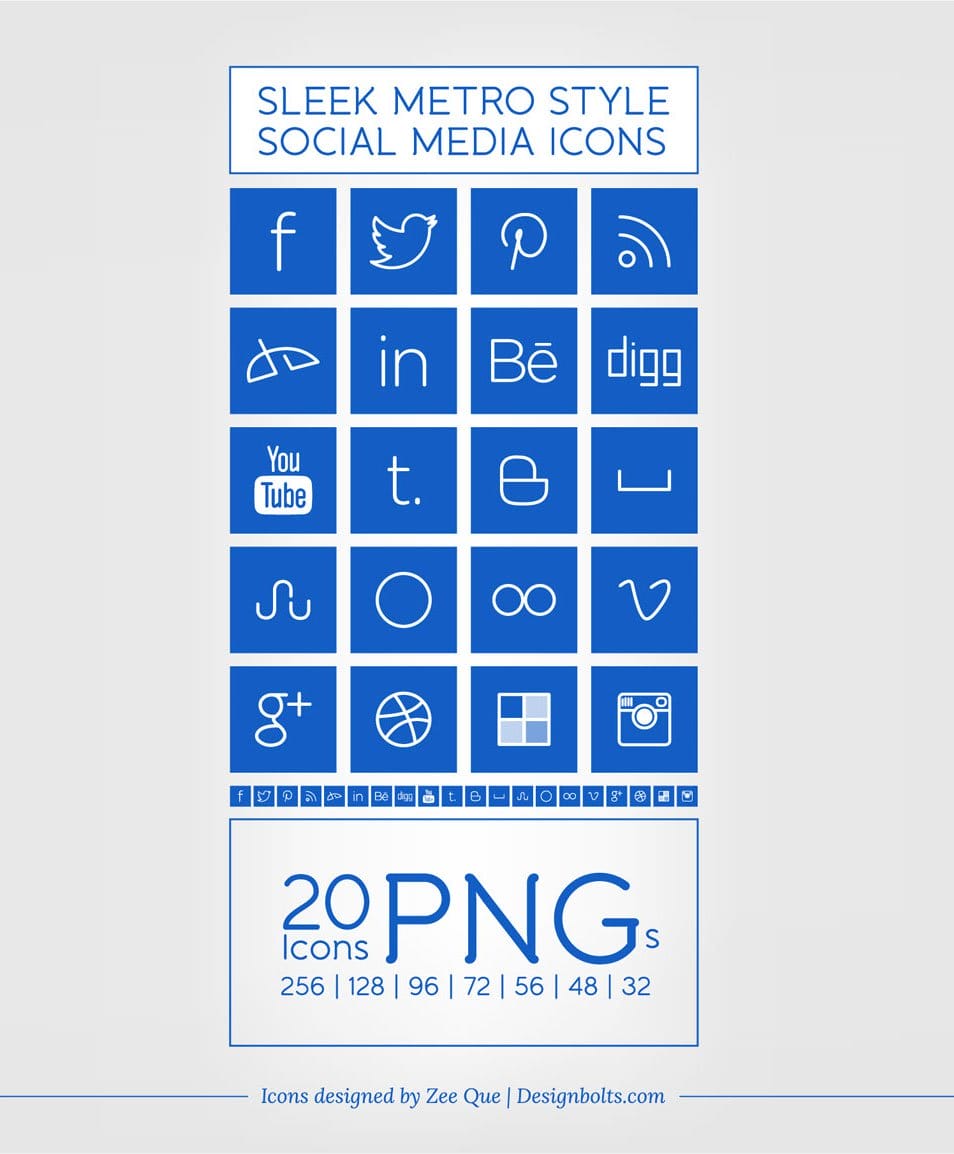 Windows 8 Metro Style Sleek Social Media Icons