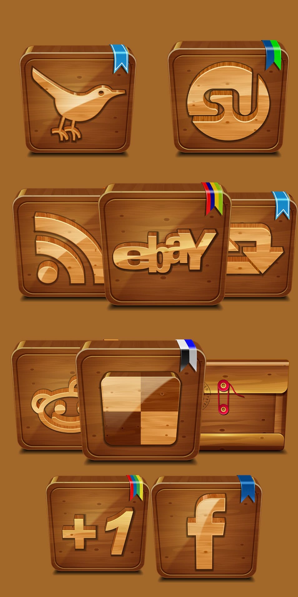 500+ Best Free Social Media Icon Sets 97 Wooden Social: Free Icon Set