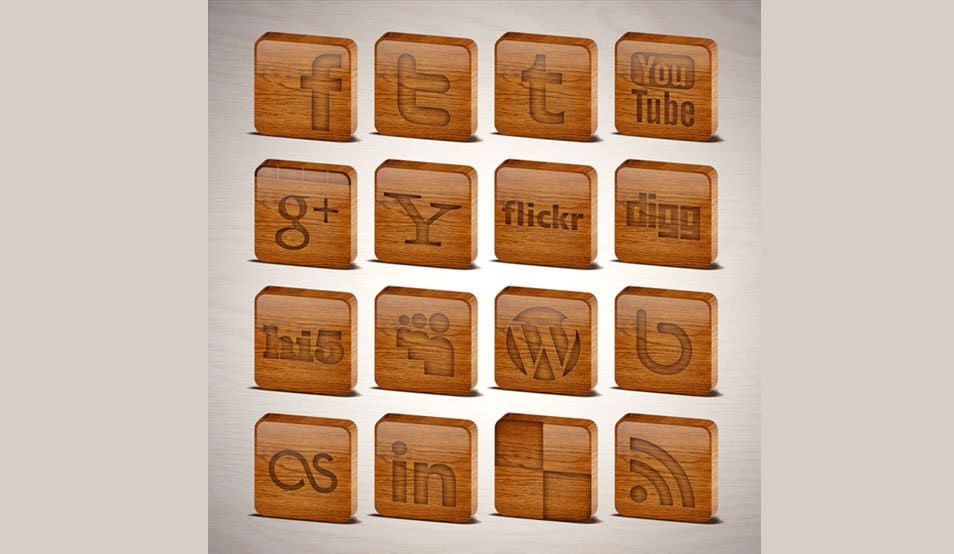 500+ Best Free Social Media Icon Sets 103 Wooden Tiles Social Media Icons