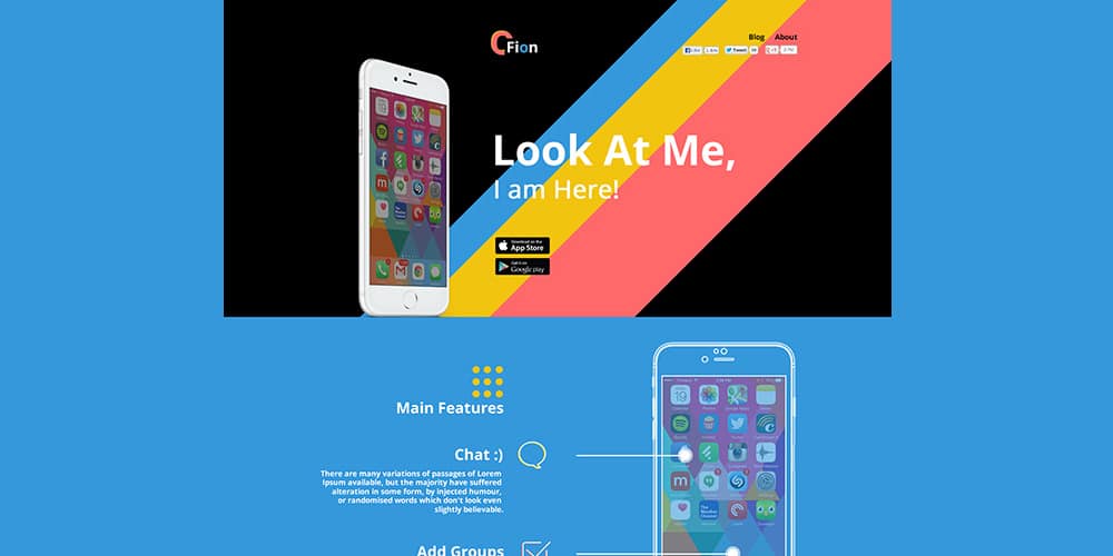 Fion Mobile App Landing Template PSD