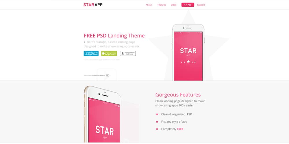 Starapp Free Landing Page Theme