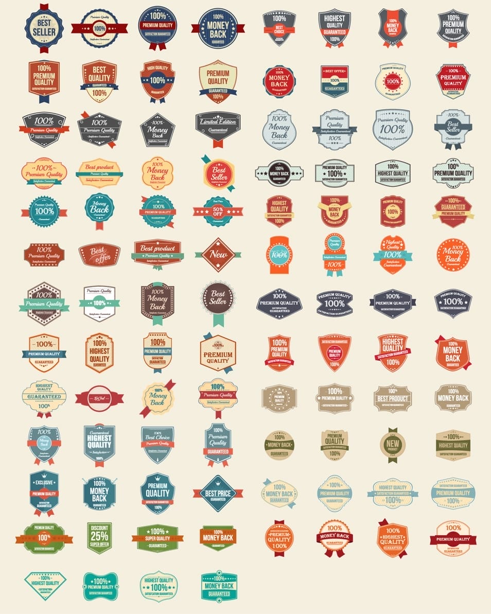100 Free Vector Vintage Badges, Stickers 100 Free Vector Vintage Badges, Stickers
