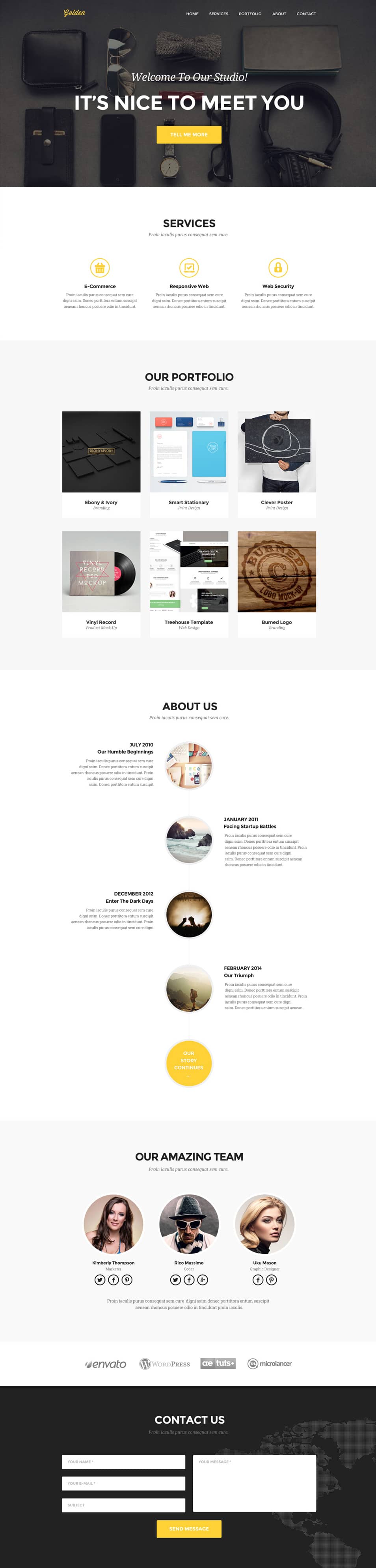 Golden One page portfolio PSD