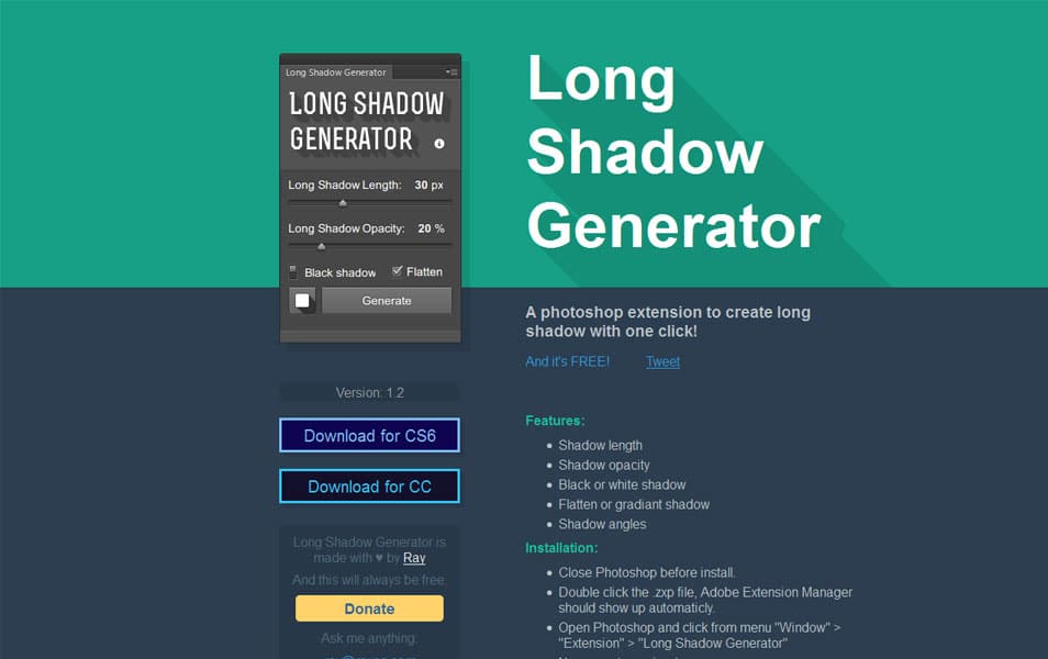 100+ Best Photoshop Plugins for Web Designers 63 Long Shadow Generator
