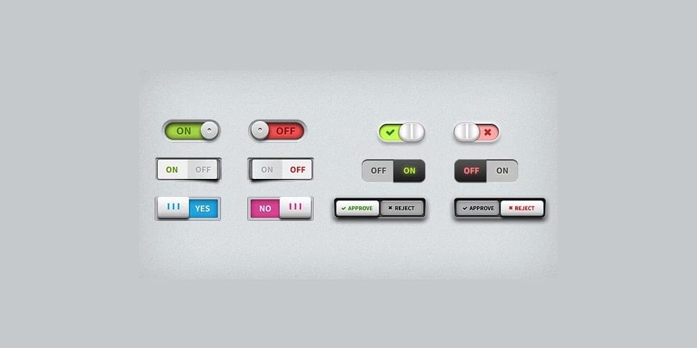 Collection of Latest Free UI Elements 66 Toggle Switches UI Elements PSD