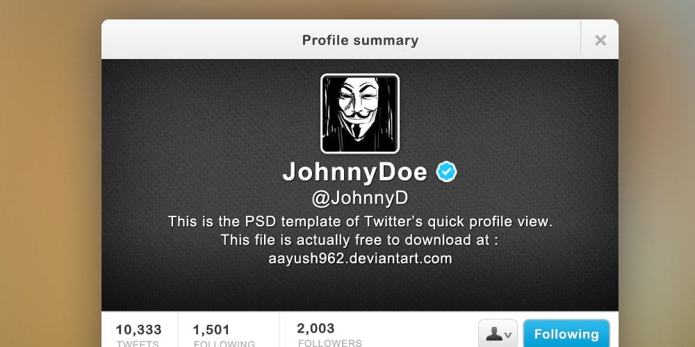 Collection of Latest Free UI Elements 126 Twitter Quick Profile PSD