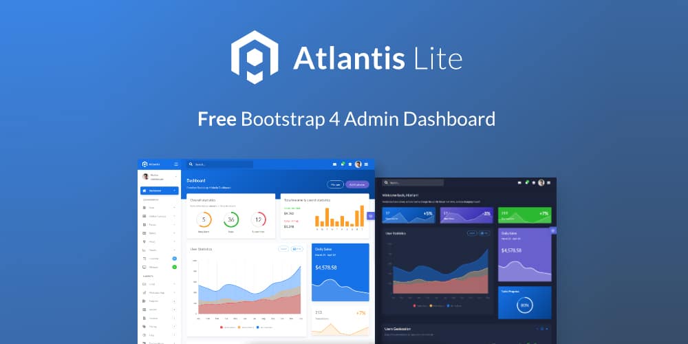 Free Dashboard UI Design PSD 163 Atlantis Lite Bootstrap Dashboard