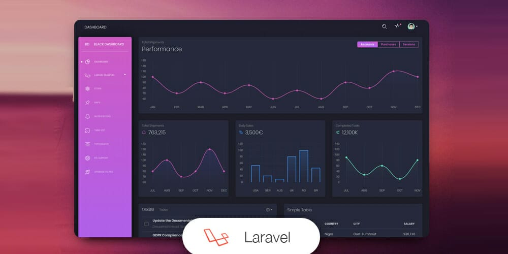 Free Dashboard UI Design PSD 147 Black Dashboard Laravel