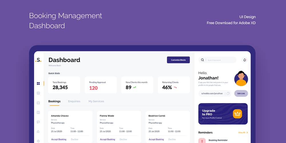 Free Dashboard UI Design PSD 185 Booking Management Dashboard Template