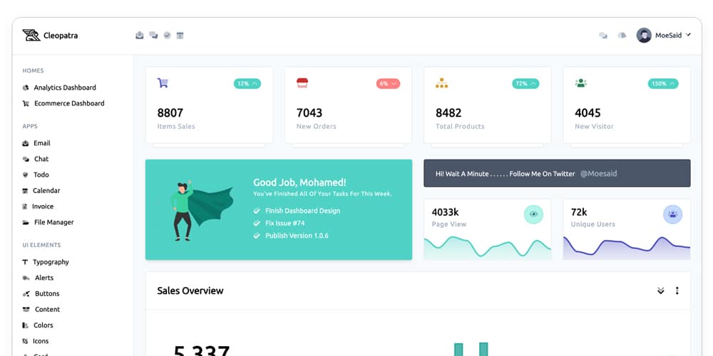 Free Dashboard UI Design PSD 154 Cleopatra Minimal Tailwind CSS Admin Dashboard Template