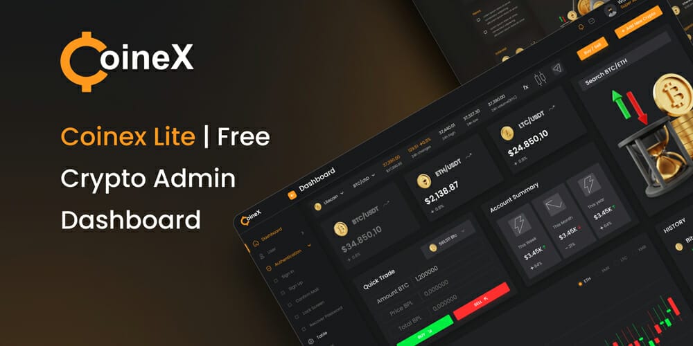 Free Dashboard UI Design PSD 246 Coinex Lite Crypto Admin Dashboard