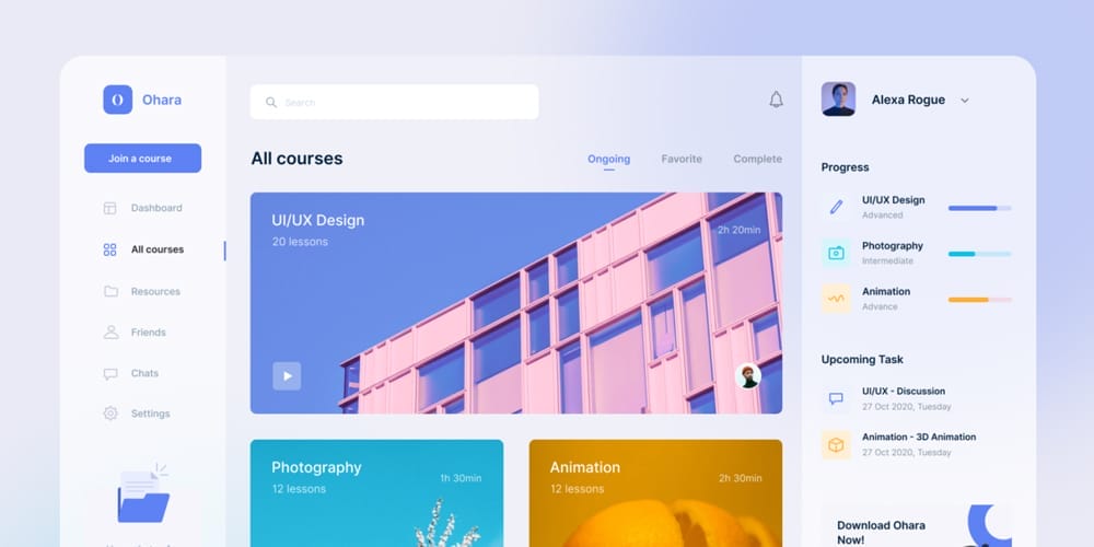 Free Dashboard UI Design PSD 272 E course Dashboard