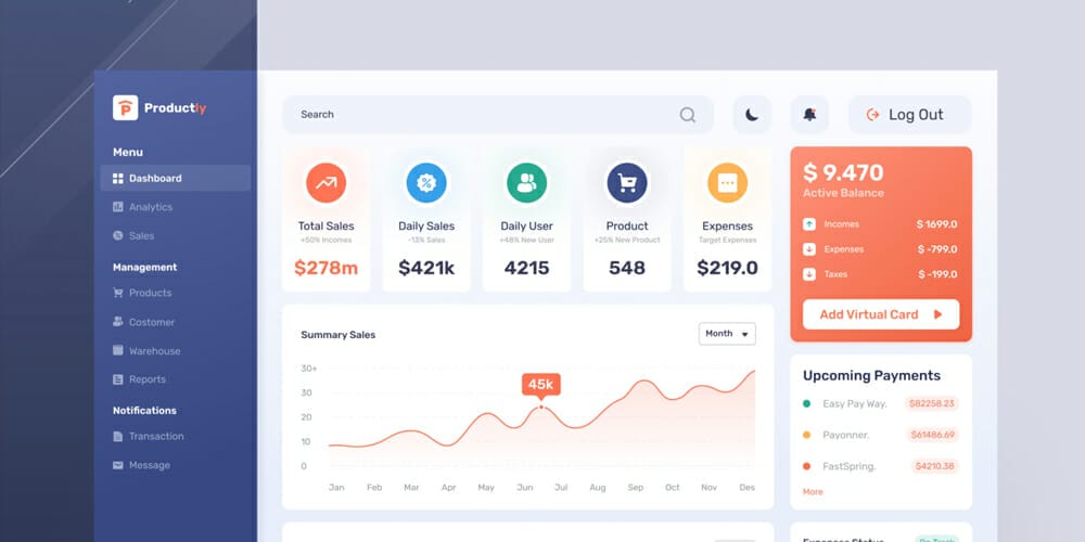 Free Dashboard UI Design PSD 250 Ecommerce Dashboard Design