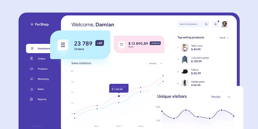 Free Dashboard UI Design PSD 262 Ecommerce Dashboard