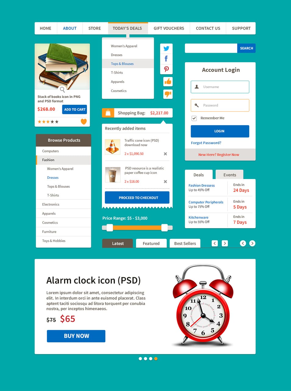 Latest Free Useful UI Elements PSD For E-commerce Websites 43 Ecommerce Flat UI Kit PSD