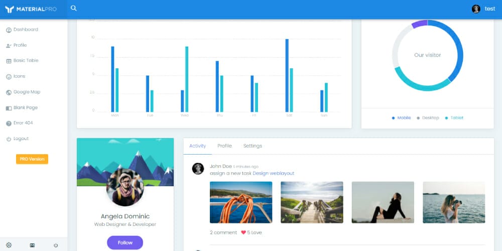 Free Dashboard UI Design PSD 143 Flask Material Lite Dashboard