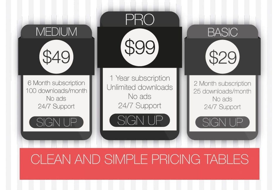 Latest Free Useful UI Elements PSD For E-commerce Websites 30 Free Clean and Simple Pricing Tables PSD