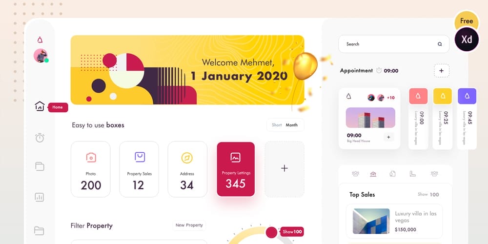 Free Dashboard UI Design PSD 196 Free Property Dashboard