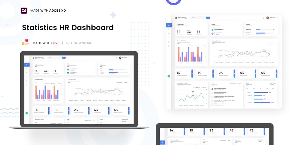 Free Dashboard UI Design PSD 184 HR Statistics Dashboard Template