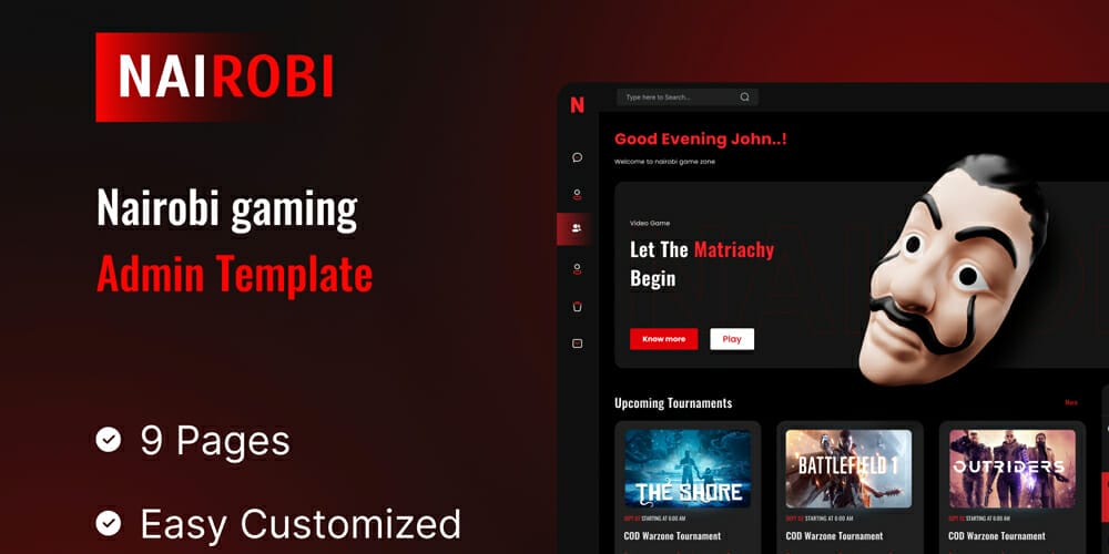 Free Dashboard UI Design PSD 248 Nairobi Gaming Admin Dashboard UI