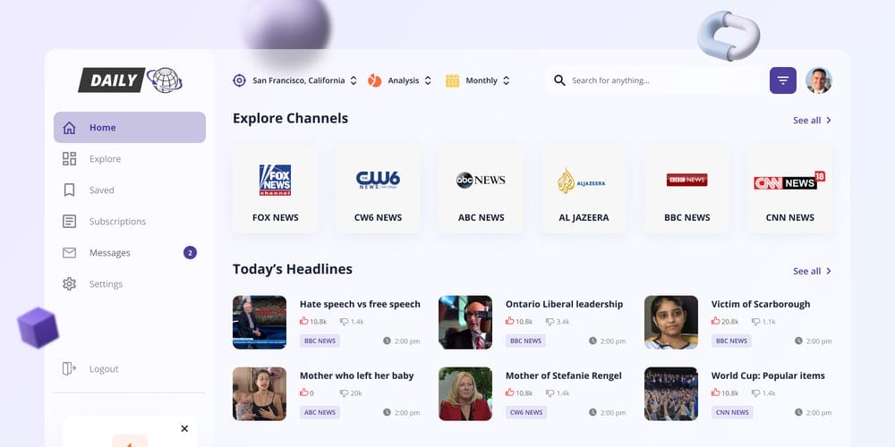 Free Dashboard UI Design PSD 258 News Web App Dashboard