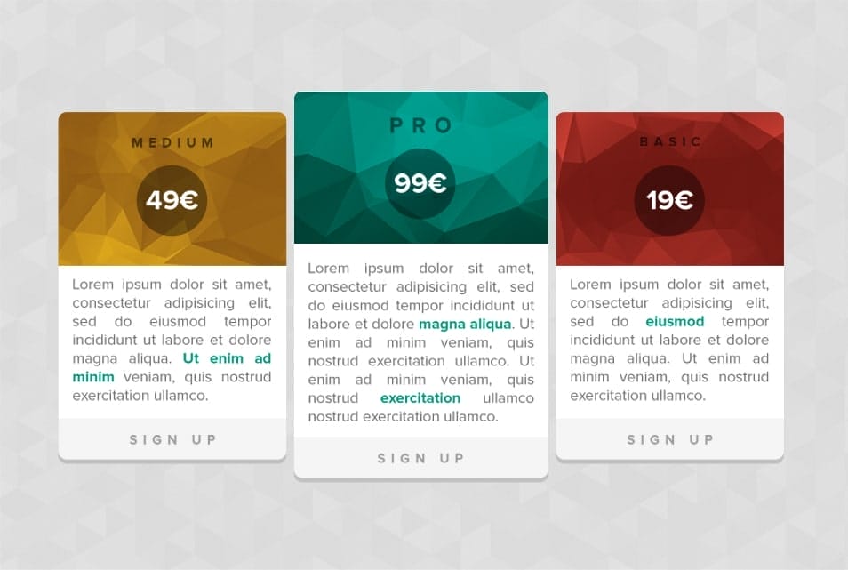 Latest Free Useful UI Elements PSD For E-commerce Websites 29 Pricing Tables PSD