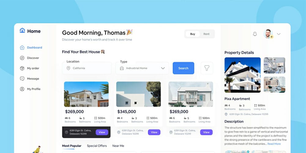 Free Dashboard UI Design PSD 240 Real Estate Dashboard UI