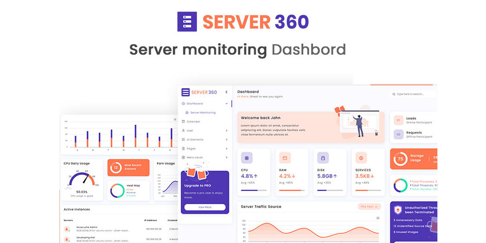 Free Dashboard UI Design PSD 141 Server Monitoring Admin Dashboard
