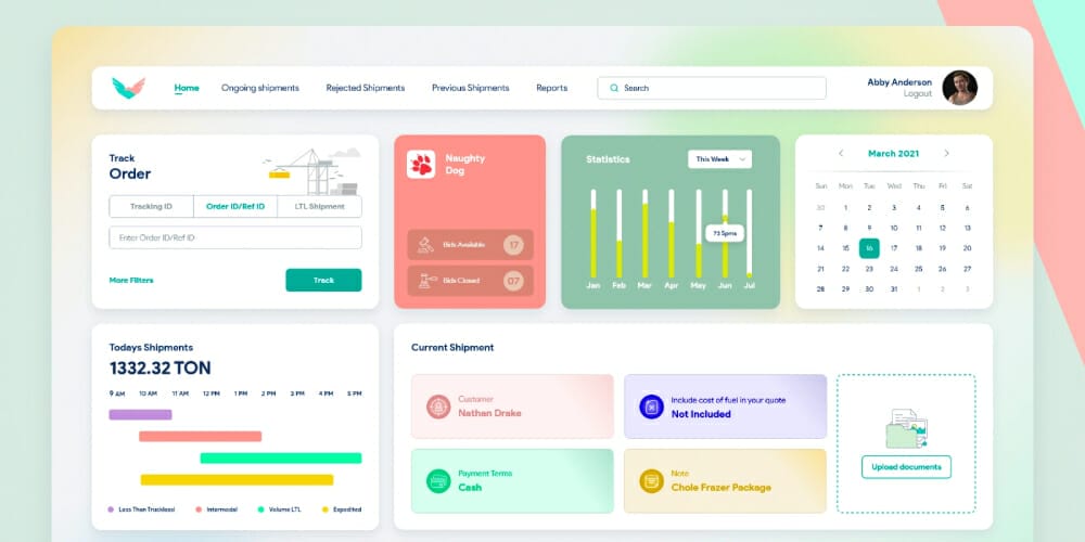 Free Dashboard UI Design PSD 179 Shipment Dashboard