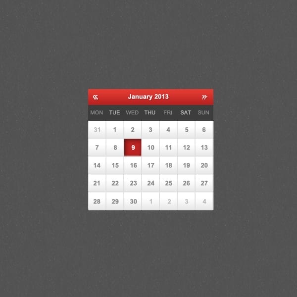 100 + Web Widget Designs PSD 60 Simple Calendar Widget