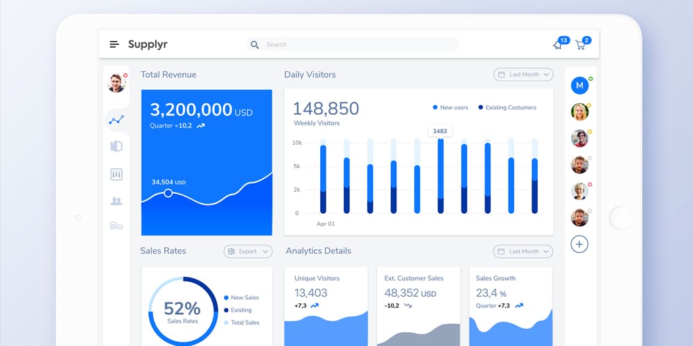 Free Dashboard UI Design PSD 195 Supplyr-Dashboard