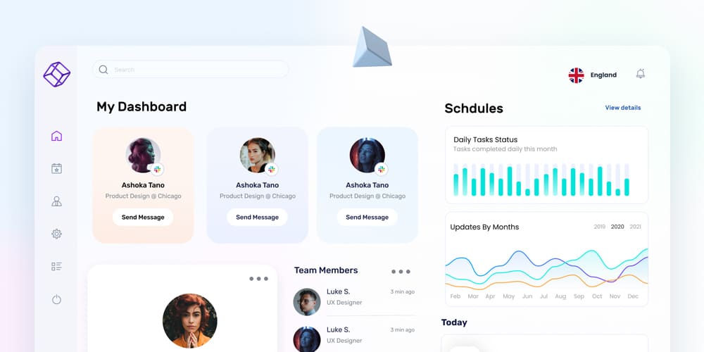Free Dashboard UI Design PSD 275 Team Dashboard
