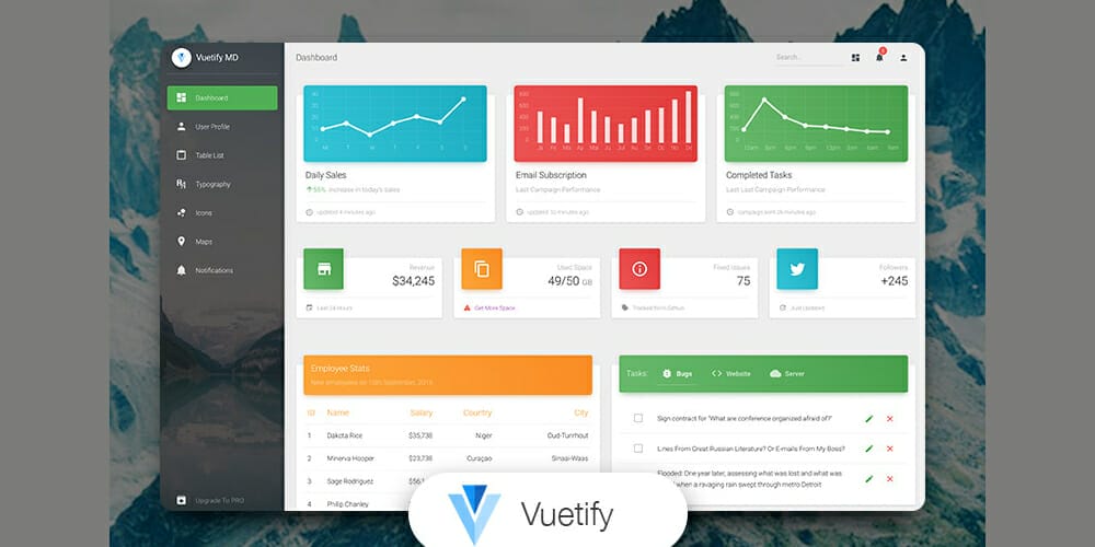 Free Dashboard UI Design PSD 148 Vuetify Material Dashboard